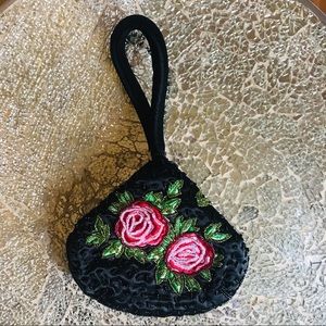 Vintage satin beaded and embroidered clutch